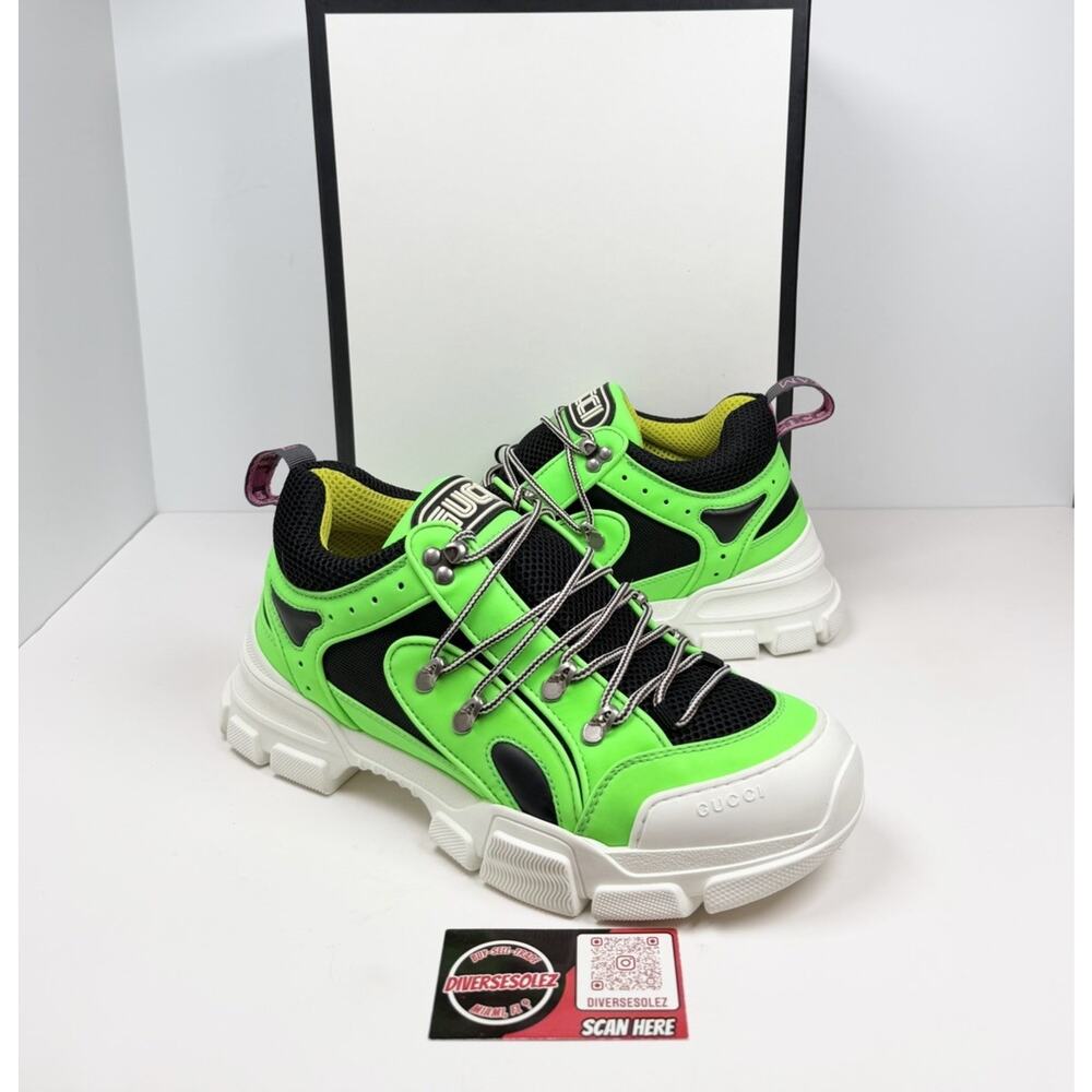Size 10US - Gucci Flashtrek Neon Green Leather Sneakers💚 NEW/RETAIL $980!